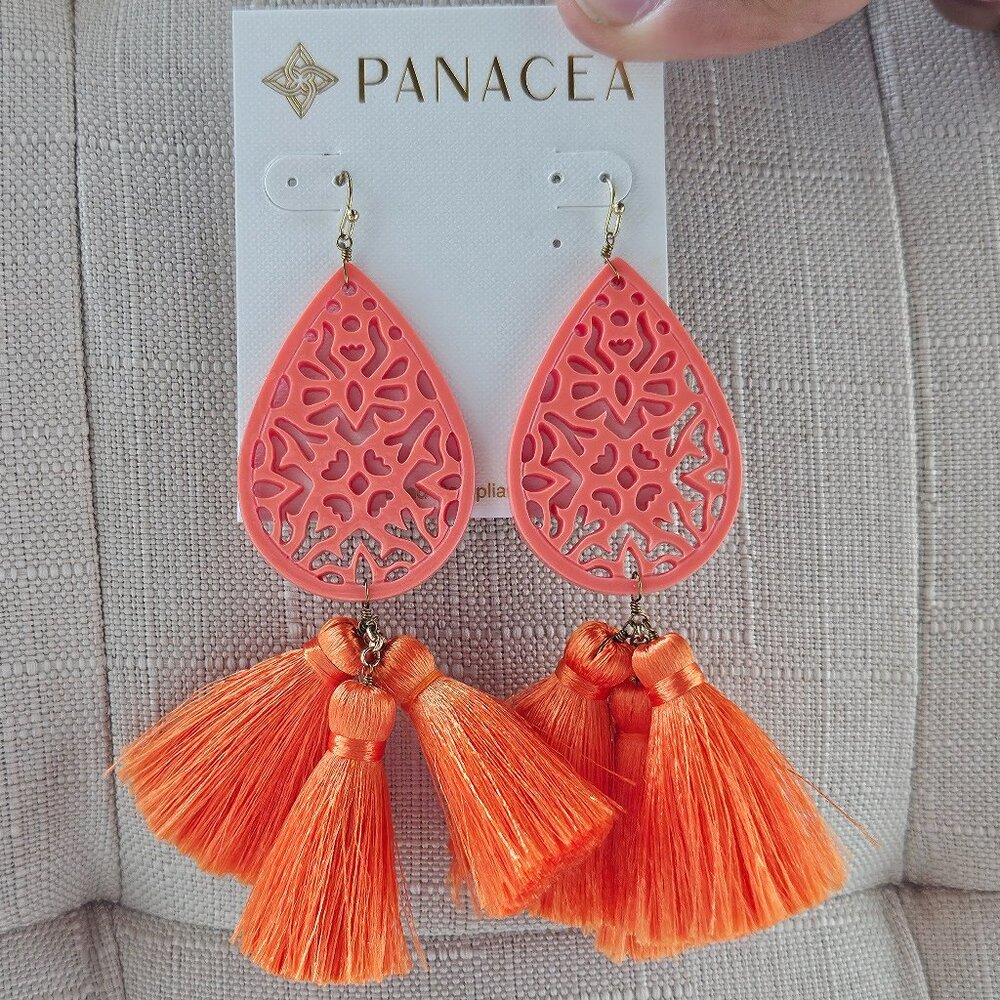 Panacea Girls Earrings Fashion Orange Tassel Long Drop Down Ear Jewelry New $32